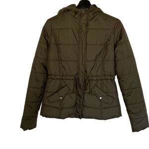 Arizona Jean Co. Olive Long Sleeve Faux Fur Hoodie Quilted Puffer Jacket Coat S